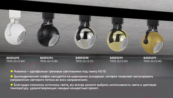 Изображение товара Трековый светильник ЭРА TR35-GU10 CH / Б0053298 (хром)