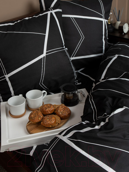 Изображение товара Комплект постельного белья Amore Mio Мако-сатин Geo Микрофибра Евро / 93092 (черный/белый)