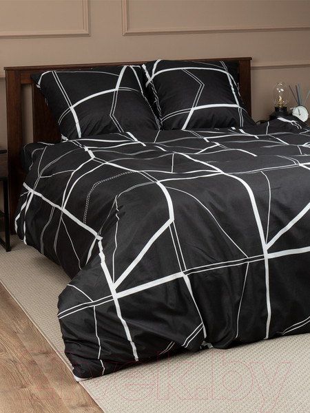 Изображение товара Комплект постельного белья Amore Mio Мако-сатин Geo Микрофибра Евро / 93092 (черный/белый)