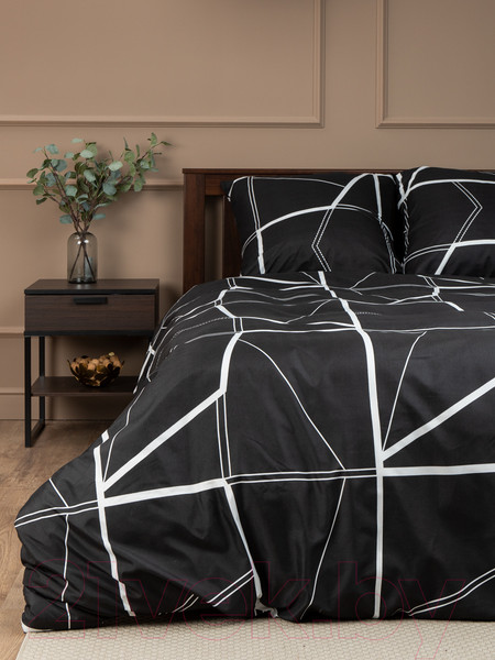 Изображение товара Комплект постельного белья Amore Mio Мако-сатин Geo Микрофибра Евро / 93092 (черный/белый)