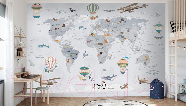 Изображение товара Фотообои листовые Vimala Карта мира белая (270x300)