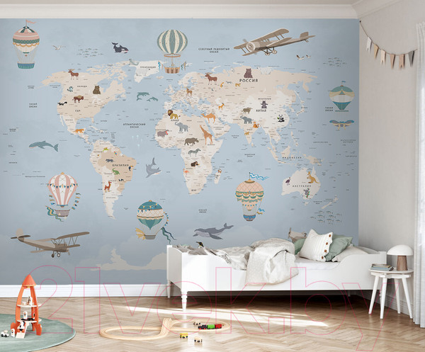 Изображение товара Фотообои листовые Vimala Карта мира голубая (270x300)