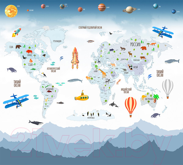 Изображение товара Фотообои листовые Vimala Карта мира и планеты (270x300)