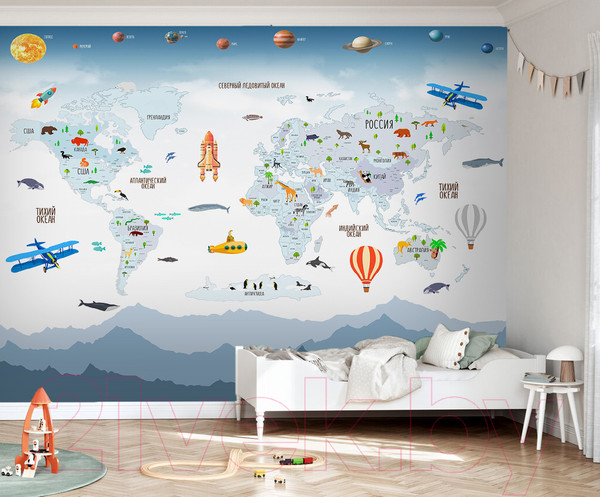Изображение товара Фотообои листовые Vimala Карта мира и планеты (270x300)