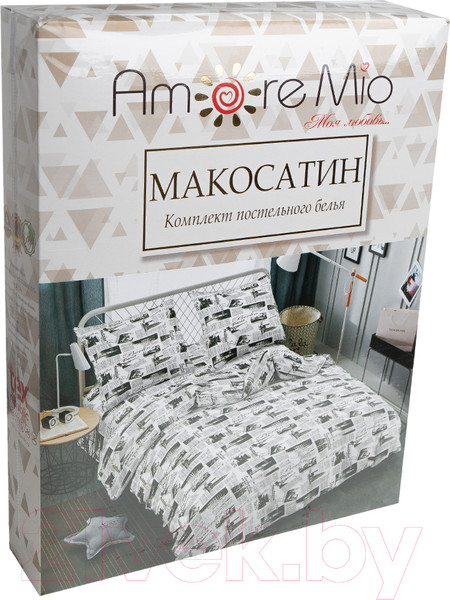 Изображение товара Комплект постельного белья Amore Mio Мако-сатин Trip W Микрофибра Евро 24478 / 93782 (белый/черный)