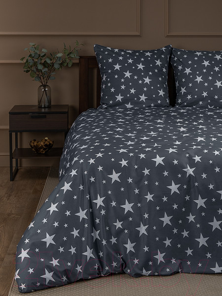 Изображение товара Комплект постельного белья Amore Mio Мако-сатин Stars Микрофибра 2сп 24474 / 93805 (серый/белый)