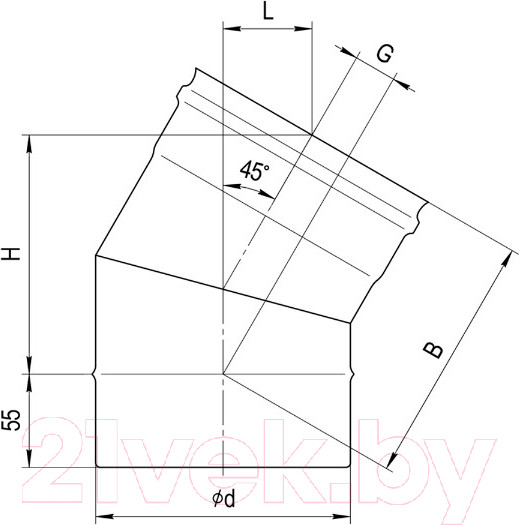 Изображение товара Поворот дымохода Ferrum Ф115 / f6107 (угол 135°, 430/0.8 мм, эмаль, 600° черный)
