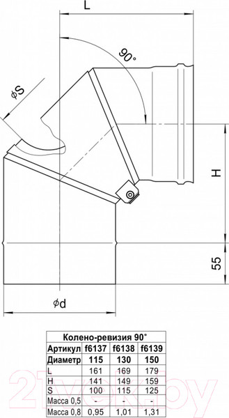 Изображение товара Поворот для труб Ferrum Эмаль 600° Угол 90° 430/0.8мм Ф115 / f6137 (черный)