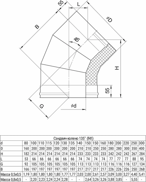 Изображение товара Поворот для труб Ferrum 135° 430/0.5мм Ф100x200 / f4101