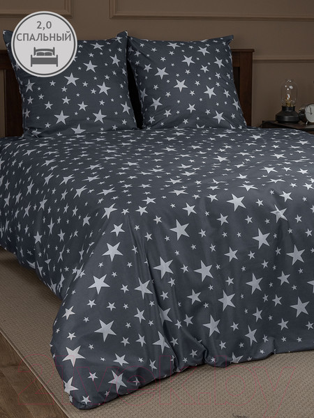 Изображение товара Комплект постельного белья Amore Mio Мако-сатин Stars Микрофибра 2сп 24474 / 93805 (серый/белый)