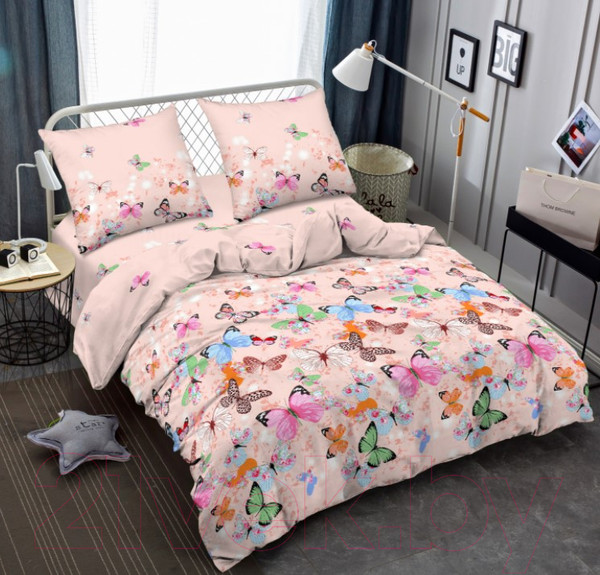 Изображение товара Комплект постельного белья Amore Mio Мако-сатин Butterflies Микрофибра Евро / 93794 (розовый)