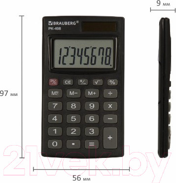 Изображение товара Калькулятор Brauberg PK-408-BK / 250517 (черный)