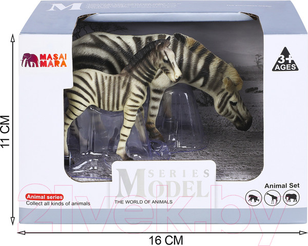 Изображение товара Набор фигурок коллекционных Masai Mara Мир диких животных. Семья зебр / MM211-110
