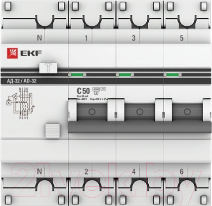 Изображение товара Дифференциальный автомат EKF PROxima АД-32 3P+N 50А/30мА / DA32-50-30-4P-pro