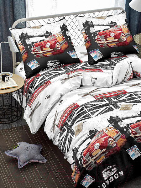 Изображение товара Комплект постельного белья Amore Mio Мако-сатин Bridge Микрофибра Евро / 92918 (красный/черный/белый/серый)