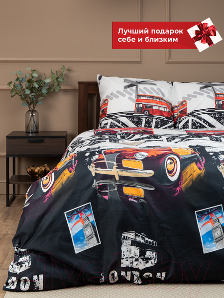 Изображение товара Комплект постельного белья Amore Mio Мако-сатин Bridge Микрофибра Евро / 92918 (красный/черный/белый/серый)