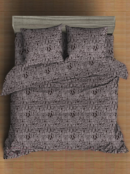 Изображение товара Комплект постельного белья Amore Mio Мако-сатин Dogs Микрофибра 1.5сп / 93042 (коричневый)