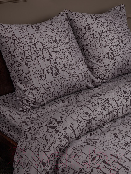 Изображение товара Комплект постельного белья Amore Mio Мако-сатин Dogs Микрофибра 1.5сп / 93042 (коричневый)