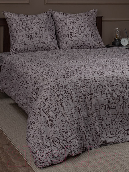 Изображение товара Комплект постельного белья Amore Mio Мако-сатин Dogs Микрофибра 1.5сп / 93042 (коричневый)