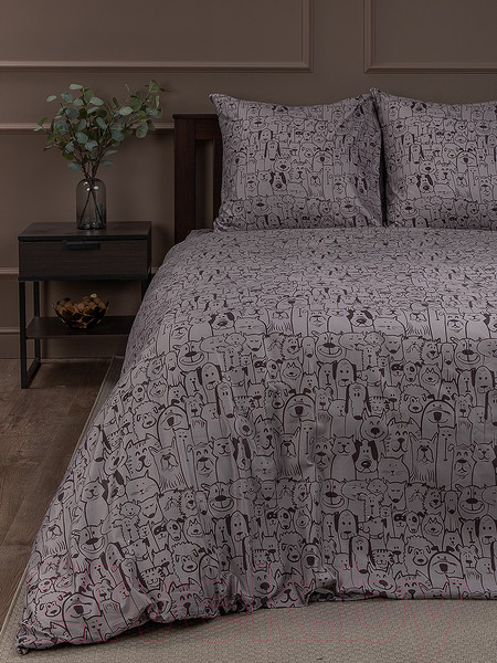 Изображение товара Комплект постельного белья Amore Mio Мако-сатин Dogs Микрофибра 1.5сп / 93042 (коричневый)