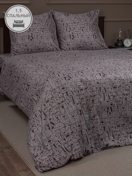 Изображение товара Комплект постельного белья Amore Mio Мако-сатин Dogs Микрофибра 1.5сп / 93042 (коричневый)