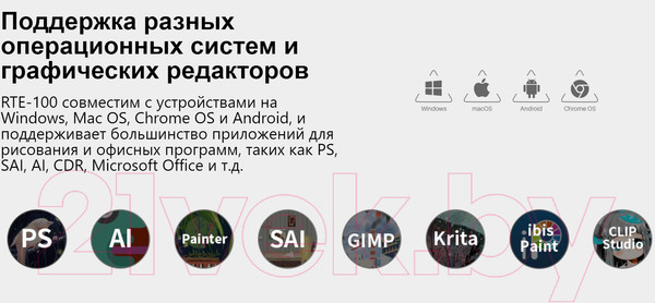 Изображение товара Графический планшет Huion RTЕ-100 (белый)