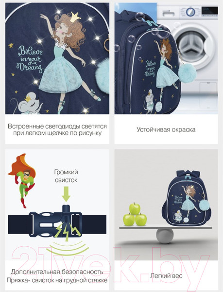 Изображение товара Школьный рюкзак Grizzly RAz-286-6 (синий)