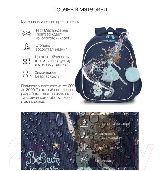 Изображение товара Школьный рюкзак Grizzly RAz-286-6 (синий)