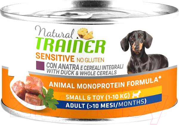 Изображение товара Влажный корм для собак Trainer Natural Sensitive No Gluten Small&Toy Adult с уткой (150г)