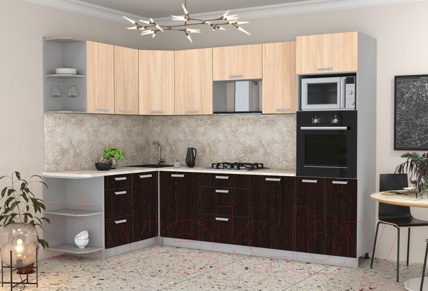 Изображение товара Кухонный гарнитур Интерлиния Мила Лайт 1.68x2.8 левая (дуб молочный/дуб венге/опал светлый)