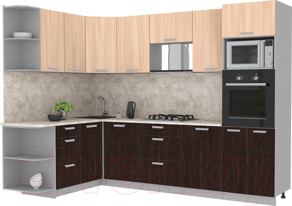 Изображение товара Кухонный гарнитур Интерлиния Мила Лайт 1.68x2.8 левая (дуб молочный/дуб венге/опал светлый)