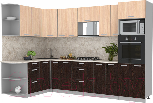 Изображение товара Кухонный гарнитур Интерлиния Мила Лайт 1.68x3.0 левая (дуб молочный/дуб венге/опал светлый)