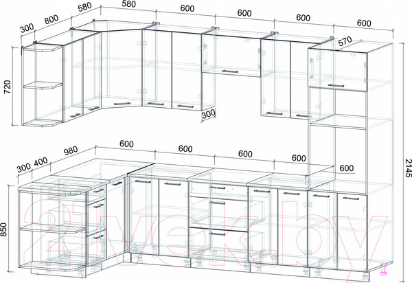 Изображение товара Кухонный гарнитур Интерлиния Мила Лайт 1.68x3.0 левая (дуб молочный/дуб венге/опал светлый)