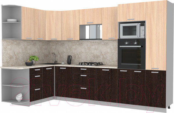 Изображение товара Кухонный гарнитур Интерлиния Мила Лайт 1.68x3.2 левая (дуб молочный/дуб венге/опал светлый)