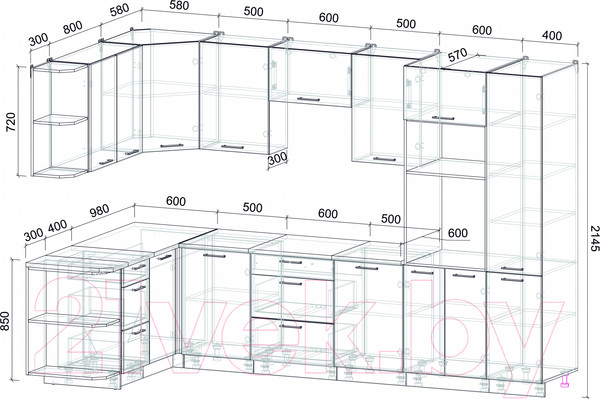 Изображение товара Кухонный гарнитур Интерлиния Мила Лайт 1.68x3.2 левая (дуб молочный/дуб венге/опал светлый)