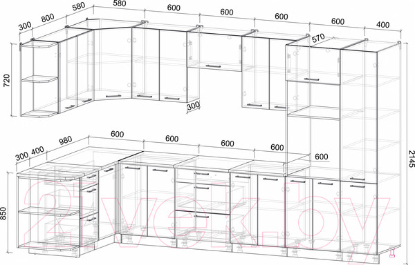 Изображение товара Кухонный гарнитур Интерлиния Мила Лайт 1.68x3.4 левая (дуб молочный/дуб венге/опал светлый)