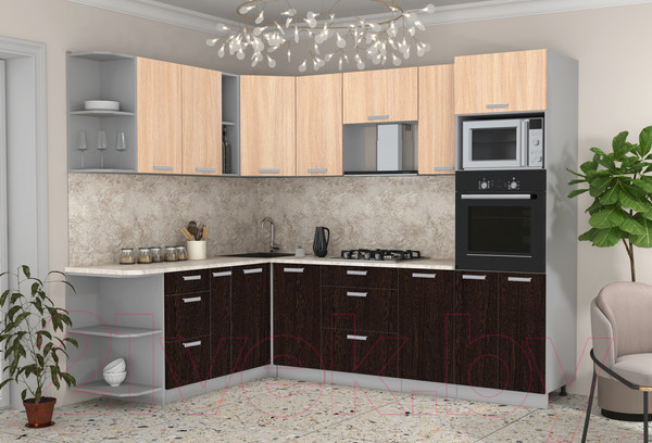 Изображение товара Кухонный гарнитур Интерлиния Мила Лайт 1.88x2.6 левая (дуб молочный/дуб венге/опал светлый)