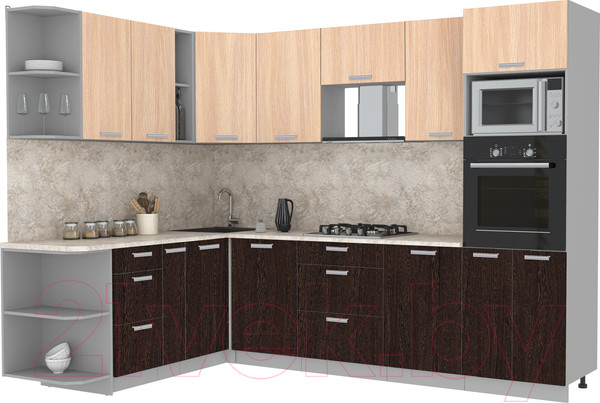 Изображение товара Кухонный гарнитур Интерлиния Мила Лайт 1.88x2.8 левая (дуб молочный/дуб венге/опал светлый)