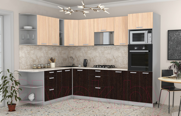 Изображение товара Кухонный гарнитур Интерлиния Мила Лайт 1.88x2.8 левая (дуб молочный/дуб венге/опал светлый)