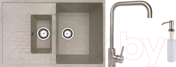 Изображение товара Мойка кухонная со смесителем БелЭворс Forma R + смеситель W4998-4 + дозатор L405-1 (бежевый)