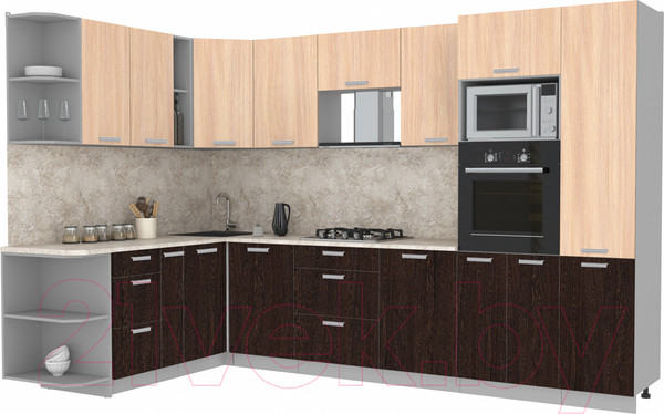 Изображение товара Кухонный гарнитур Интерлиния Мила Лайт 1.88x3.2 левая (дуб молочный/дуб венге/опал светлый)