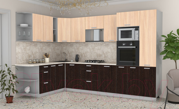 Изображение товара Кухонный гарнитур Интерлиния Мила Лайт 1.88x3.2 левая (дуб молочный/дуб венге/опал светлый)