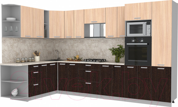 Изображение товара Кухонный гарнитур Интерлиния Мила Лайт 1.88x3.4 левая (дуб молочный/дуб венге/опал светлый)