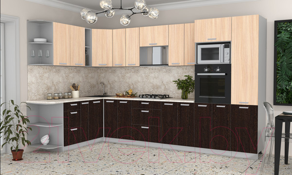 Изображение товара Кухонный гарнитур Интерлиния Мила Лайт 1.88x3.4 левая (дуб молочный/дуб венге/опал светлый)