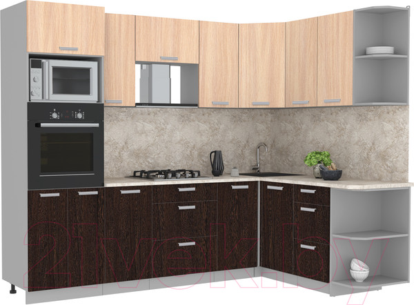 Изображение товара Кухонный гарнитур Интерлиния Мила Лайт 1.68x2.6 правая (дуб молочный/дуб венге/опал светлый)