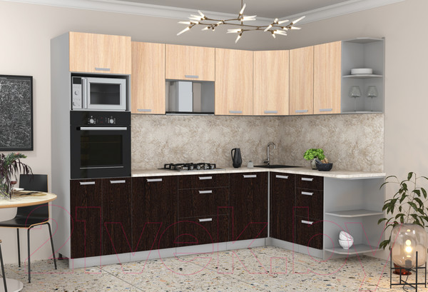 Изображение товара Кухонный гарнитур Интерлиния Мила Лайт 1.68x2.8 правая (дуб молочный/дуб венге/опал светлый)