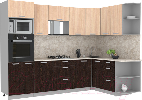 Изображение товара Кухонный гарнитур Интерлиния Мила Лайт 1.68x2.8 правая (дуб молочный/дуб венге/опал светлый)