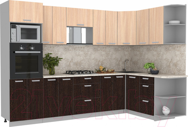 Изображение товара Кухонный гарнитур Интерлиния Мила Лайт 1.68x3.0 правая (дуб молочный/дуб венге/опал светлый)