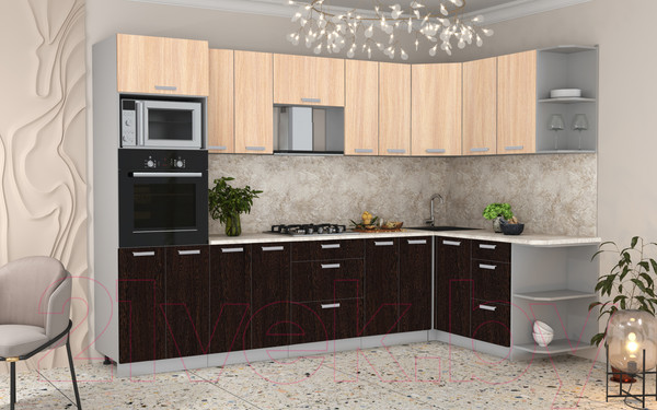 Изображение товара Кухонный гарнитур Интерлиния Мила Лайт 1.68x3.0 правая (дуб молочный/дуб венге/опал светлый)