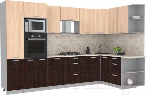 Изображение товара Кухонный гарнитур Интерлиния Мила Лайт 1.68x3.2 правая (дуб молочный/дуб венге/опал светлый)